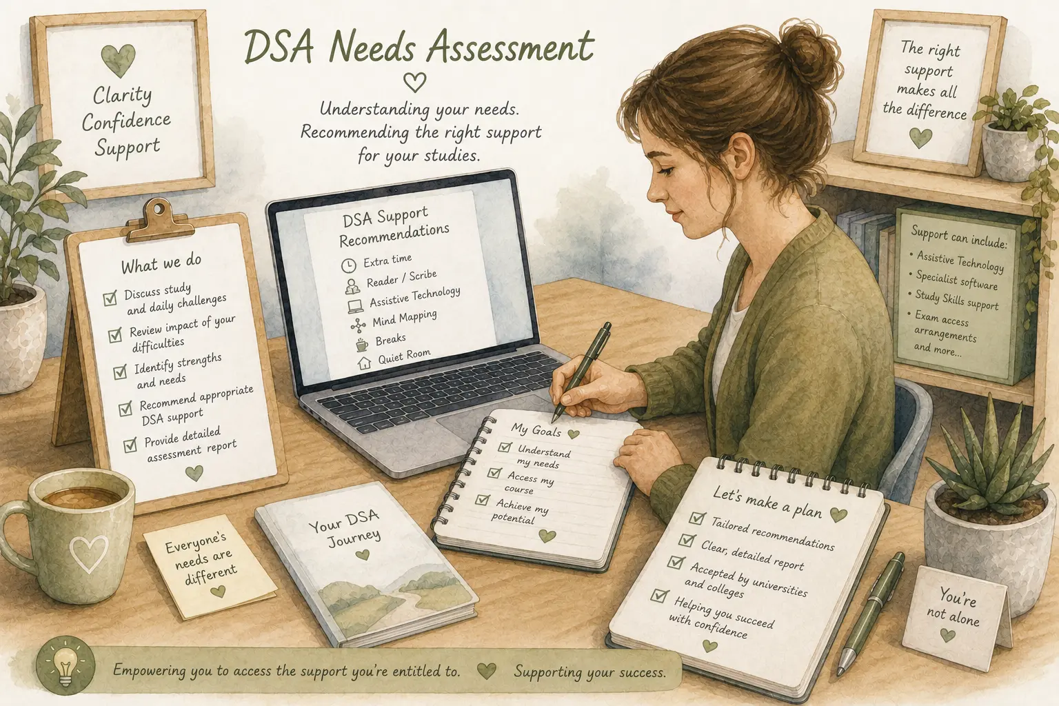 Illustration explaining what happens at a DSA needs assessment meeting